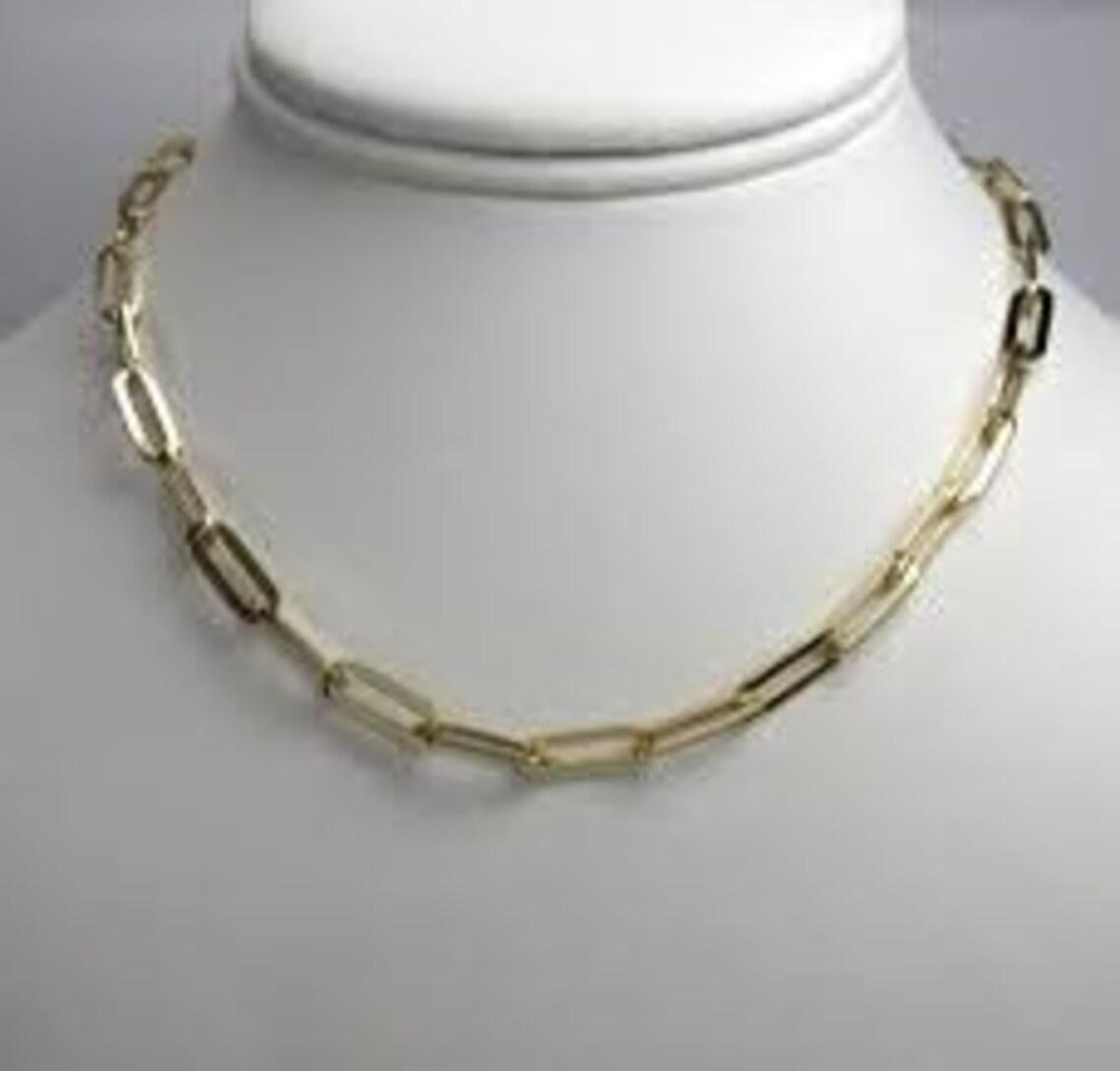 Solid 14k Gold Paperclip Necklace Paperclip Chain Ladies Etsy