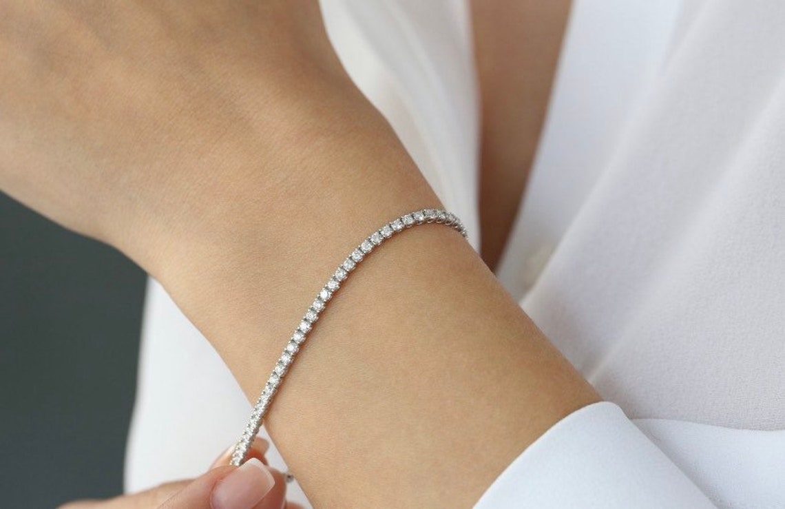 Tennis Bracelet Womens Tennis Bracelet 2 ctw 14kt Gold Round Etsy