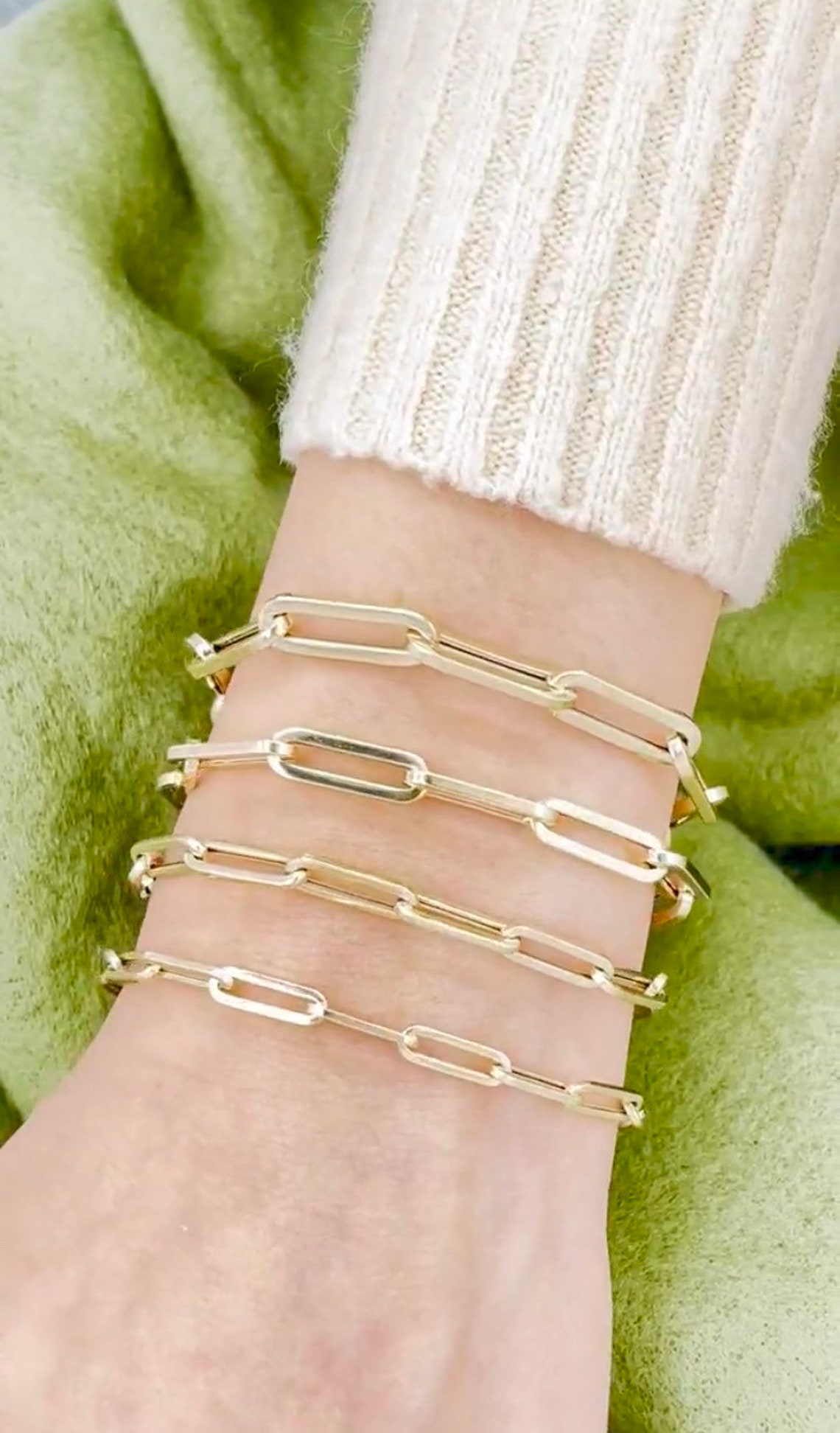 Real Solid 14K Gold Chunky Paperclip Bracelet Elongated Link Etsy