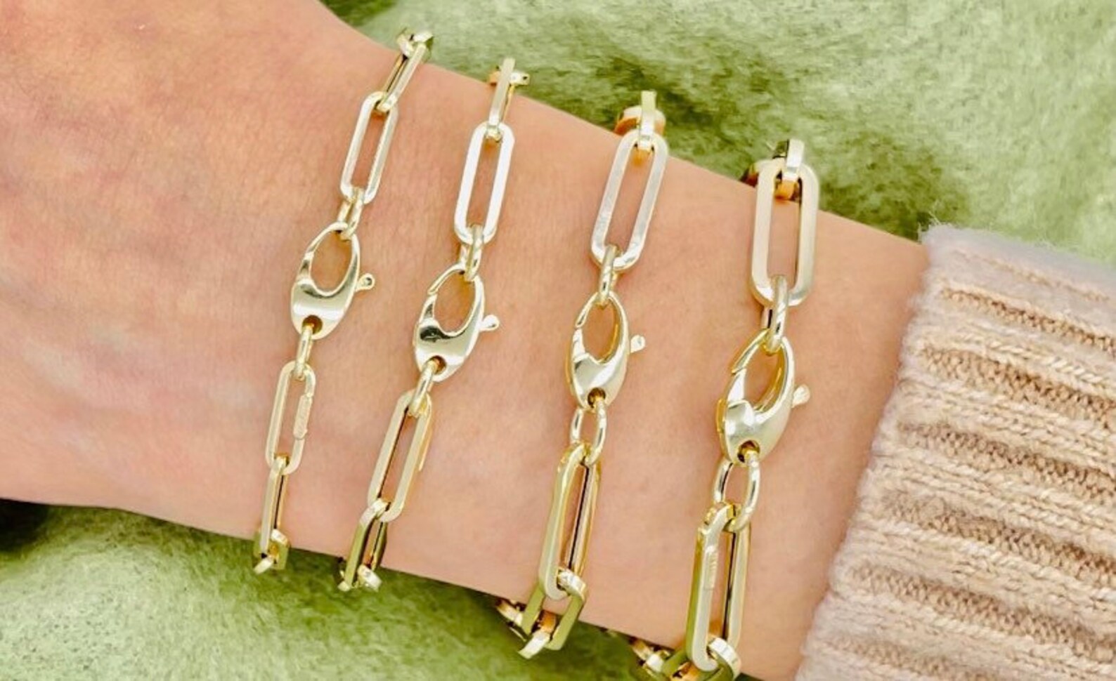 Real Solid 14K Gold Chunky Paperclip Bracelet Elongated Link Etsy