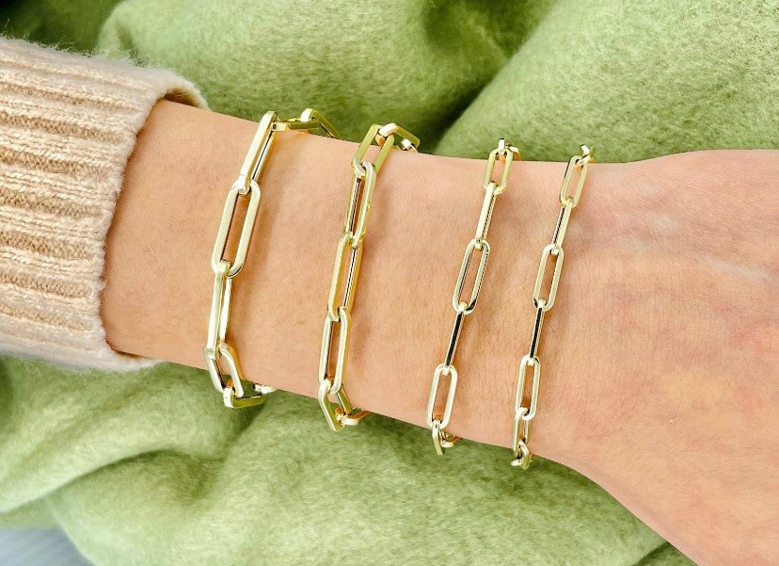 Real Solid 14K Gold Chunky Paperclip Bracelet Elongated Link Etsy