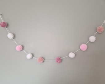 Pom Pom Garland Wall Hanging, Pink Nursery Decor,  Girls Room Decor