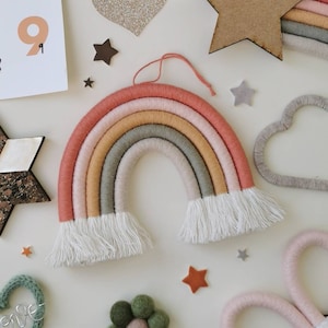 Macrame Rainbow Wall Hanging, Boho Nursery Decor, Gender Neutral Decor, Kids Bedroom Decor, Playroom Shelf Decor, Baby Shower Gift