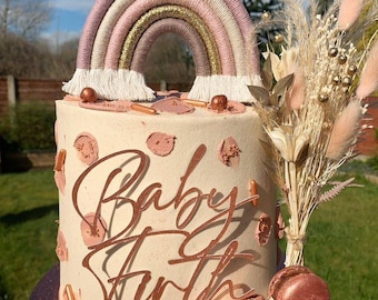 Macrame rainbow cake topper, boho rainbow cake topper, pink and gold cake topper for 1st birthday, christening, baby shower & gender reveal