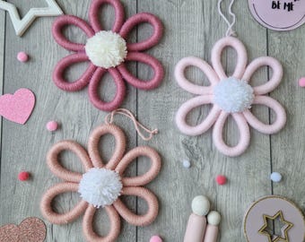 Flower Wall Hanging, Pink Nursery Decor, Girls Bedroom Wall Art, Baby Girl Room Decoration, Handmade Gift, Boho Macrame Flower