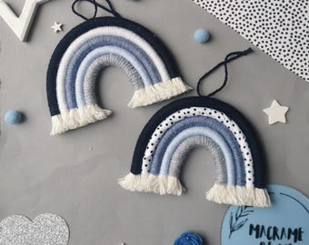 Macrame Rainbow Wall Hanging, Blue Nursery Decor, Blue Nursery Wall Art, Boys Bedroom Decor