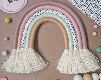 Macrame Rainbow Wall Hanging, Pastel Nursery Decor, Girls Bedroom Wall Art, Baby Girl Room Decoration, Handmade Gift
