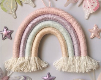 Macrame Rainbow Wall Hanging, Pastel Nursery Decor, Kids Bedroom Wall Art, Baby Room Decoration, Handmade Gift