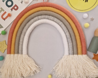 Macrame Rainbow Wall Hanging, Boho Nursery Decor, Gender Neutral Decor, Kids Bedroom Decor, Boho Shelf Decor, Baby Shower Gift