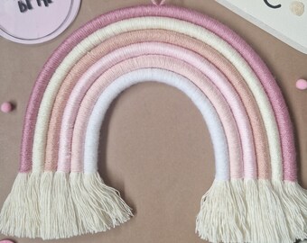 Macrame Rainbow Wall Hanging, Pink Nursery Decor, Girls Bedroom Wall Art, Boho Shelf Decoration, Baby Shower Gift