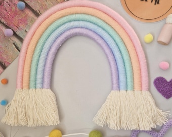 Macrame Rainbow Wall Hanging, Pastel Nursery Decor, Kids Bedroom Wall Art, Baby Room Decoration, Handmade Gift