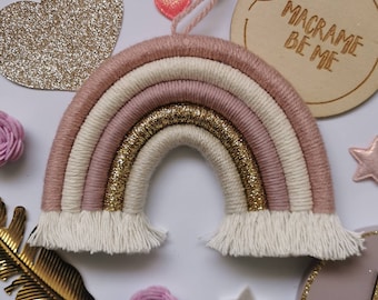 Macrame Rainbow Wall Hanging, Boho Nursery Decor, Pink Nursery Wall Art, Girls Bedroom Decor, Boho Shelf Decor, Baby Girl Gift