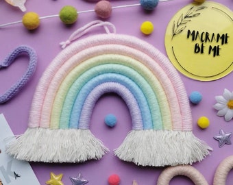 Pastel macrame rainbow wall hanging decoration, nursery decor, rainbow for playroom, baby shower gift, rope rainbow, rainbow for nursery