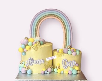 Pastel Rainbow Cake Topper, Christening, Baby Shower, 1st Birthday Cake Decoration, Macrame Rainbow