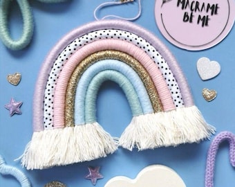 Macrame Rainbow Wall Hanging, Pastel Nursery Decor, Boho Bedroom Wall Art, Baby Room Decoration, Handmade Gift