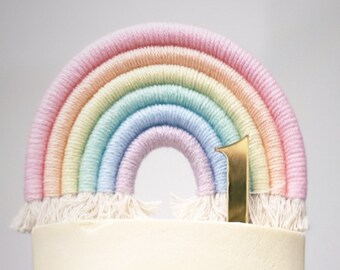 Macrame rainbow cake topper, pastel cake decor, birthday, christening & baby shower cake topper