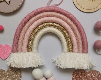 Pink Macrame Rainbow Wall Hanging Nursery Decoration, Boho Girls Room Decor, Newborn Baby Gift, Baby Shower Gift