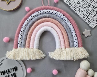 Macrame Rainbow Wall Hanging, Pink Nursery Decor, Girls Bedroom Wall Art, Boho Shelf Decoration, Baby Shower Gift