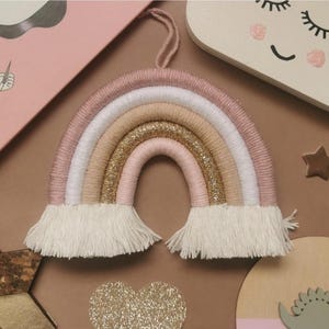 Macrame Rainbow Wall Hanging, Pink Nursery Decor, Girls Bedroom Wall Art, Boho Room Decoration, Handmade Gift