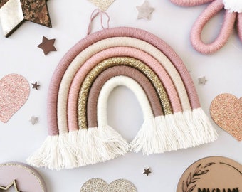 Macrame Rainbow Wall Hanging, Boho Nursery Decor, Pink Nursery Wall Art, Girls Bedroom Decor, Gift for a Baby Girl, Baby Shower Gift