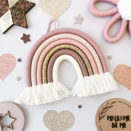 Macrame Rainbow Wall Hanging, Pink Nursery Decor, Girls Bedroom Wall Art, Boho Gift for a Baby Girl, Baby Shower Gift
