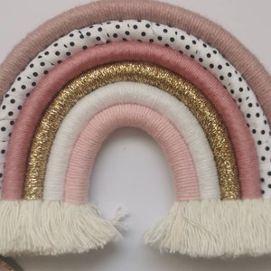 Macrame Rainbow Wall Hanging, Pink Nursery Decor, Girls Bedroom Wall Art, Boho Shelf Decoration, Baby Shower Gift imagem 3