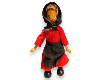 7&quot; Wooden Doll -  Traditional Polish Red Dress ,Black Scarf and Black Apron -Made in Poland - Polish Souvenir Doll - Handpainted Wooden Doll