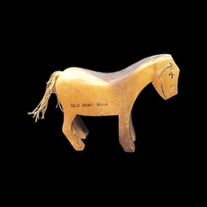 Wooden Old Army Mule Mascot Figurine