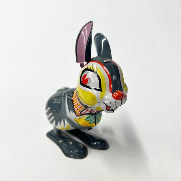 Mikuni Original Tin Litho Wind Up Jumping Rabbit - 1950s - Easter Bunny Tin Toy - Wind up Mid Century Toy