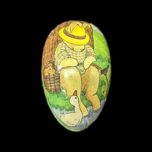 German Paper Mache Easter Egg with Rabbit Fishing 4.75&#39; long -- perfect to Present Fishing  Lure In