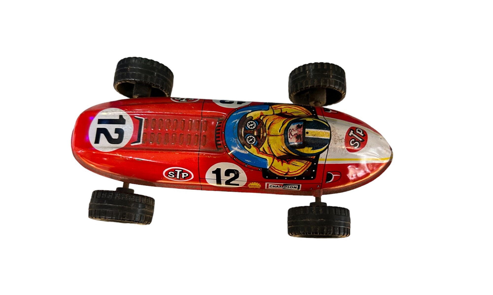 Vintage STP Race Car: Tin Litho Friction Toy, Made in Japan - Etsy