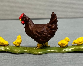 手描き陶器製雄鶏と雌鶏、ひよこの置物セット - Etsy 日本