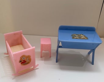 Renwal Baby Bedroom Dollhouse Furniture Set, Set of 3, Crib, Dresser, and Changing Table