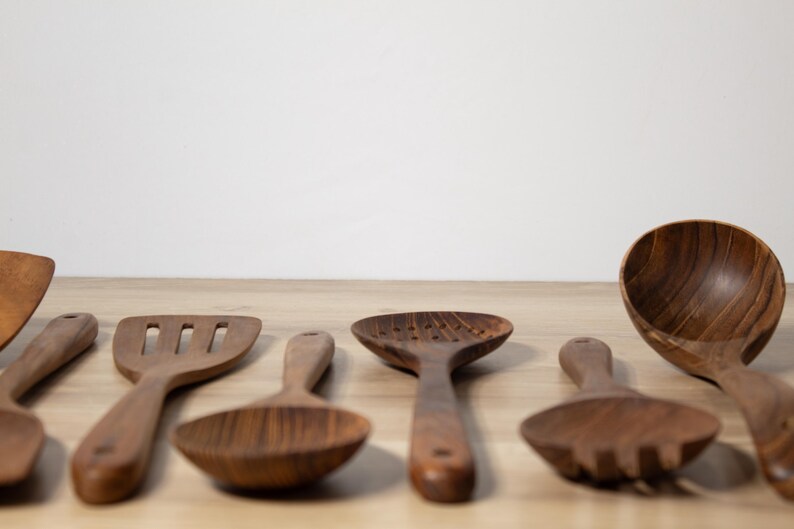 Teak Wood Kitchen Utensil Set: Artisan Crafted Wooden Spoons, Sustainable Cooking Tools image 11