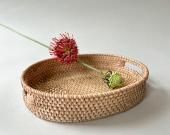Plateau ovale en rotin tressé, panier de service en osier, artisanat naturel, organisateur de salle de bain, rangement, centre de table, décoration bohème