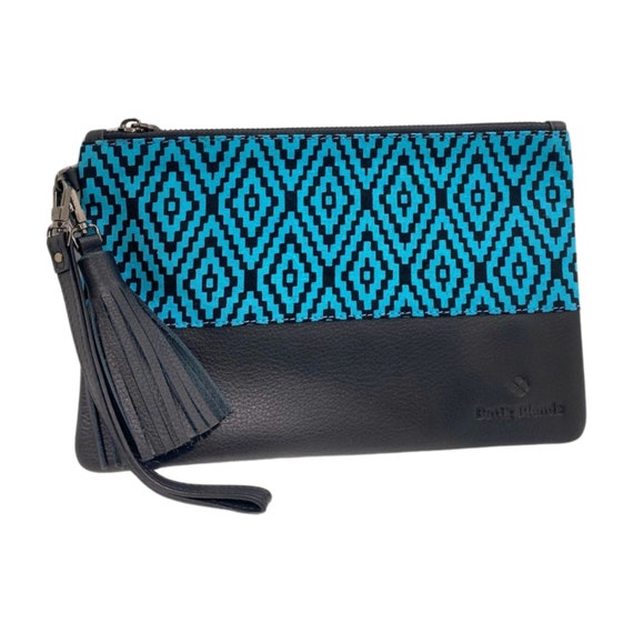 Batik Blendz Blue/Black Leather Wristlet Bag - image 1