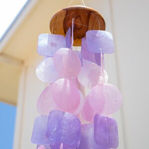 Pink & Purple Capiz Shell Wind Chime: Handmade Coastal Garden Decor image 4