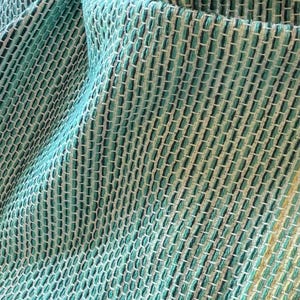 Lightweight Cotton Throw Modern Design Color Block Pattern Beige Green Blue Textile Soft Comfortable Material Living Room Accent Couch Covering Home Styling Element Contemporary Aesthetic Appeal Beautiful Color Combination Quality