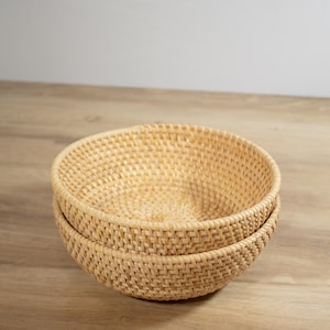 Rattan Baskets Round Set of 2 Handwoven Natural Wicker Containers for Home Decor & Organization Boho Storage Baskets Versatile Wicker Bins