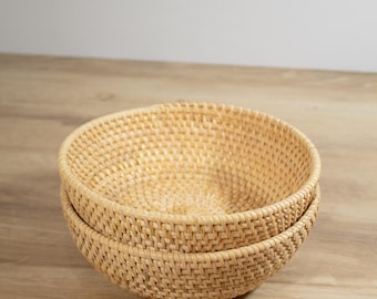 Rattan Baskets Round Set of 2 Handwoven Natural Wicker Containers for Home Decor & Organization Boho Storage Baskets Versatile Wicker Bins