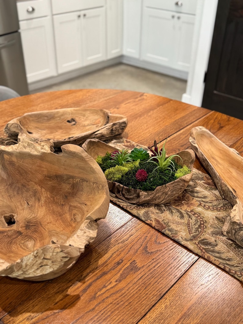 Live Edge Root Wood Bowl Natural Organic Grain Pattern Driftwood Centerpiece Farmhouse Table Rustic Design Handmade Gift Men Home Dining Display Artisan Piece Unique One Kind Decorative Accent Authentic Wooden Focal Point Handcrafted Room