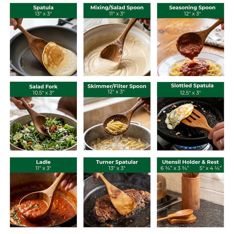 Teak Wood Kitchen Utensil Set: Artisan Crafted Wooden Spoons, Sustainable Cooking Tools image 7