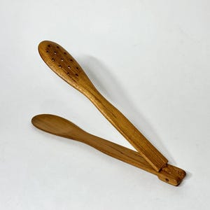 Teak Kitchen Tong Wooden Cooking Utensil Set Handmade Culinary Tool Artisan Wood Flat Storage Indonesian Natural Accessory Serving Utensils image 2