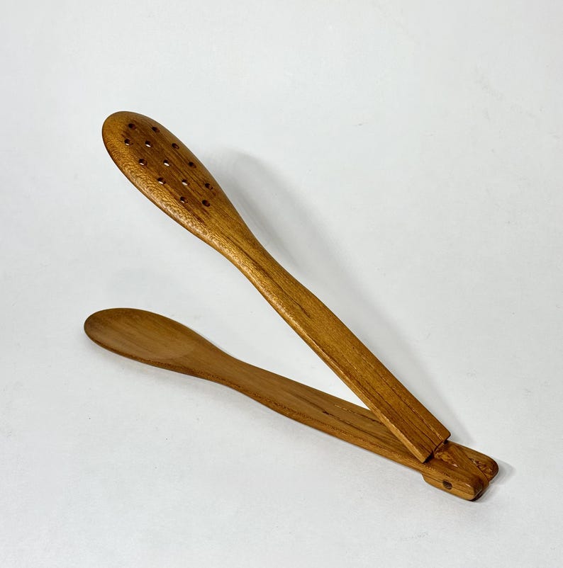 Teak Kitchen Tong Wooden Cooking Utensil Set Handmade Culinary Tool Artisan Wood Flat Storage Indonesian Natural Accessory Serving Utensils image 2
