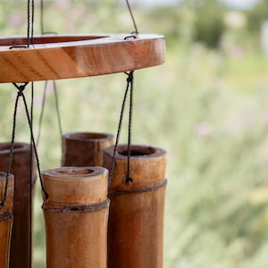 Boho Style Bamboo Chime Garden Accessory Natural Sound Element Relaxing Melody Maker Outdoor Decoration Piece Patio Hanging Ornament Balcony Decor Addition Bali Inspired Design Zen Atmosphere Creator Sustainable Material Construction