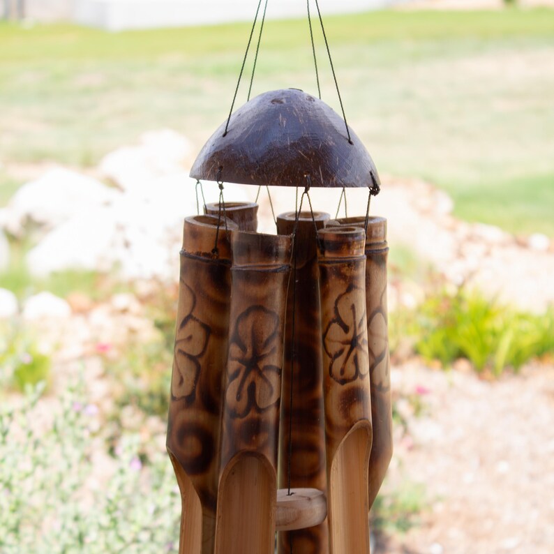 Bamboo Wind Chime Outdoor Decoration Boho Style Bali Inspired Garden Accessory Natural Sound Relaxing Melody Patio Hanging Balcony Decor 画像 12