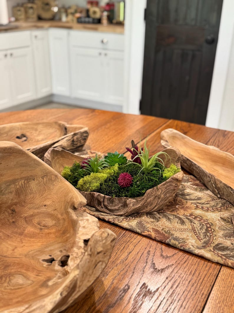 Handmade Wood Artisan Piece Unique Driftwood Bowl Centerpiece Farmhouse Table Rustic Design Natural Organic Live Edge Root Pattern Authentic Grain Display Dining Room Gift Men Home Styling Decorative Accent One Kind Wooden Focal Point