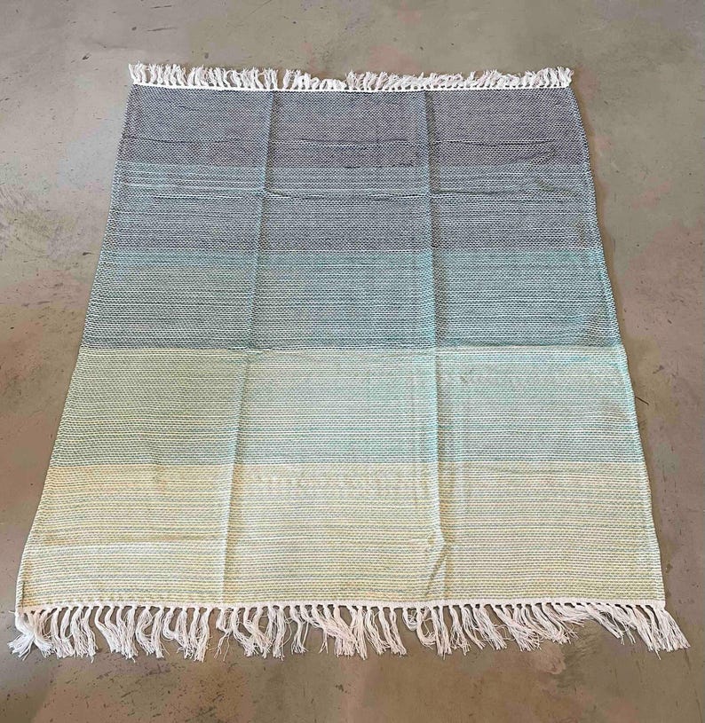 Cotton Throw Blanket Color Block Modern Design Living Room Decor Accent Couch Covering Soft Textile Beige Green Blue Colorful Lightweight image 8