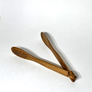 Teak Kitchen Tong Wooden Cooking Utensil Set Handmade Culinary Tool Artisan Wood Flat Storage Indonesian Natural Accessory Serving Utensils image 4