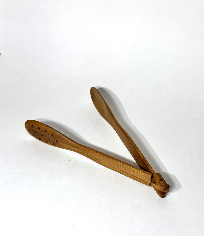 Teak Kitchen Tong Wooden Cooking Utensil Set Handmade Culinary Tool Artisan Wood Flat Storage Indonesian Natural Accessory Serving Utensils image 4